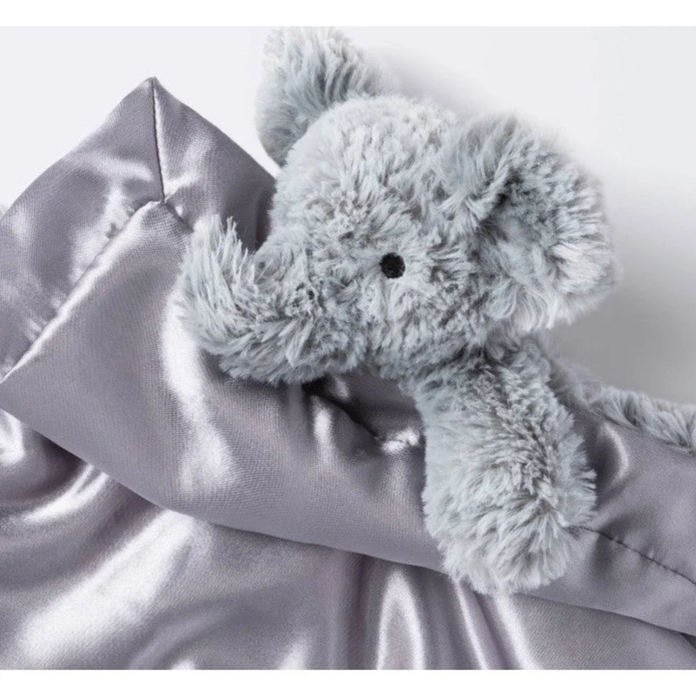 Cloud Island Baby Gray Elephant‎ Lovey  Plush Satin Back Security Blanket - NWT